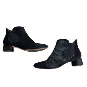 Leon Max ankle boots women's 9 black calf hair booties round toe block heel